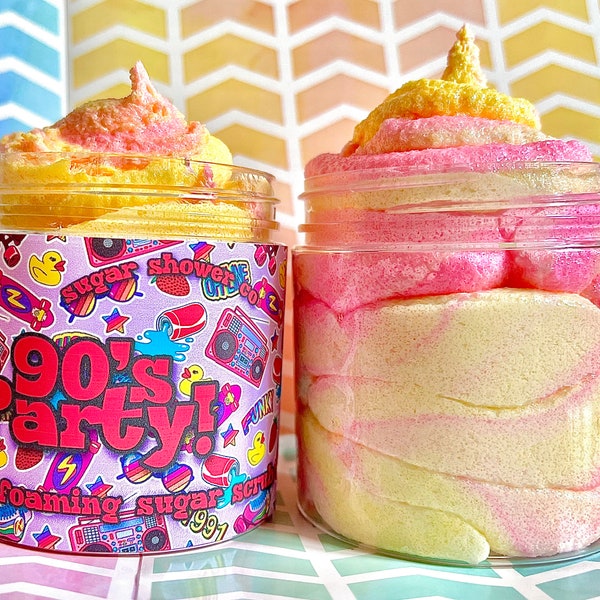 90's Party Foaming Sugar Scrub - Whipped Sugar Scrub - Body Polisher - Whipped Soap - Shower Scrub - Exfoliating Scrub - Lemonade Scented