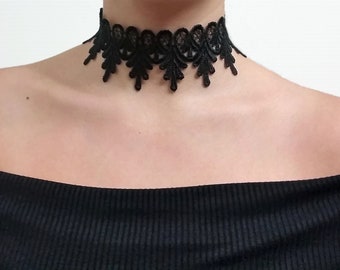 Black lace choker-elegant lace choker collar/women-girls lace choker crochet pattern leaves shapes-thick choker-simple lace choker-Etsy