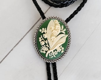 Cowboy Floral Bolo Ties Western Gift for Mom Lily of the Valley Bouquet Bolo Tie Necklace Cameo Leather String Tie Floral Bolo Ties Etsy
