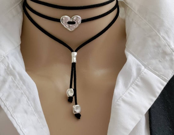 Layered Black Choker/hammered Heart Charm Choker/gothic -  Israel