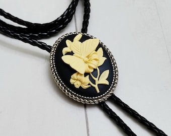 Cowboy Floral Bolo Ties Western Gift for Her Unique Bolo Tie Necklace for Women Oval Cameo Cabochon Leather String Tie Floral Bolo Ties Etsy