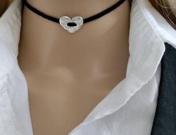 Simple Chokers Black String Choker Heart Choker Necklace Hammered Metal  Boho Jewelry Leather Choker Gothic Choker Handmade Bohemian Chokers 