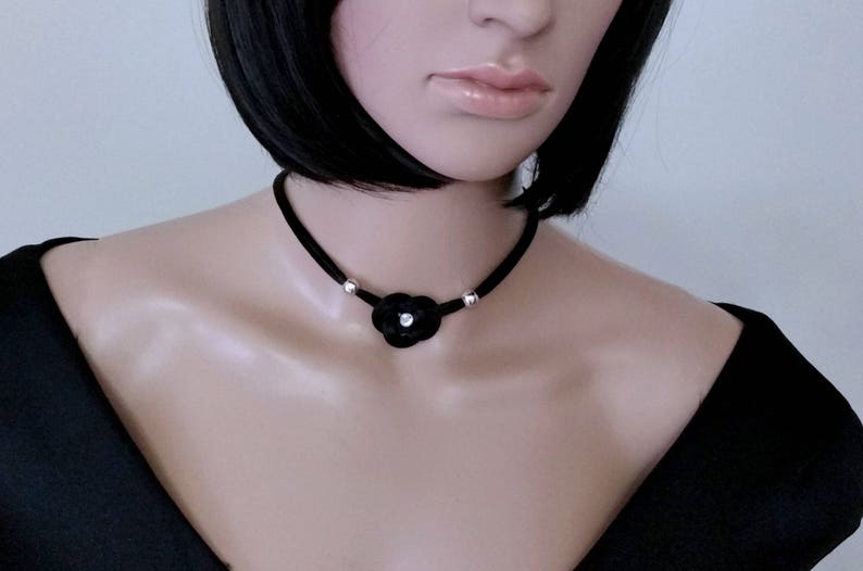 Simple Black Choker for Women/handmade jewelry/ gift for her image 1