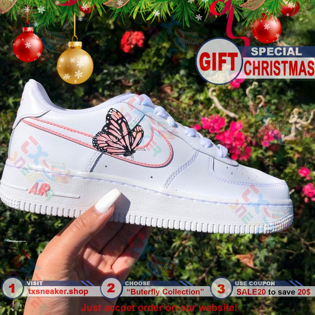 Air Force 1 Pink Butterfly Custom Shoes Hand Paint Air Force Etsy