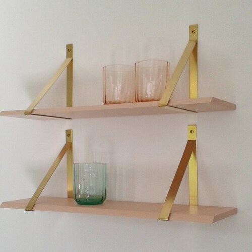 Wall Shelf With Triangle Brass Brackets Wall Shelf With Brass Etsy