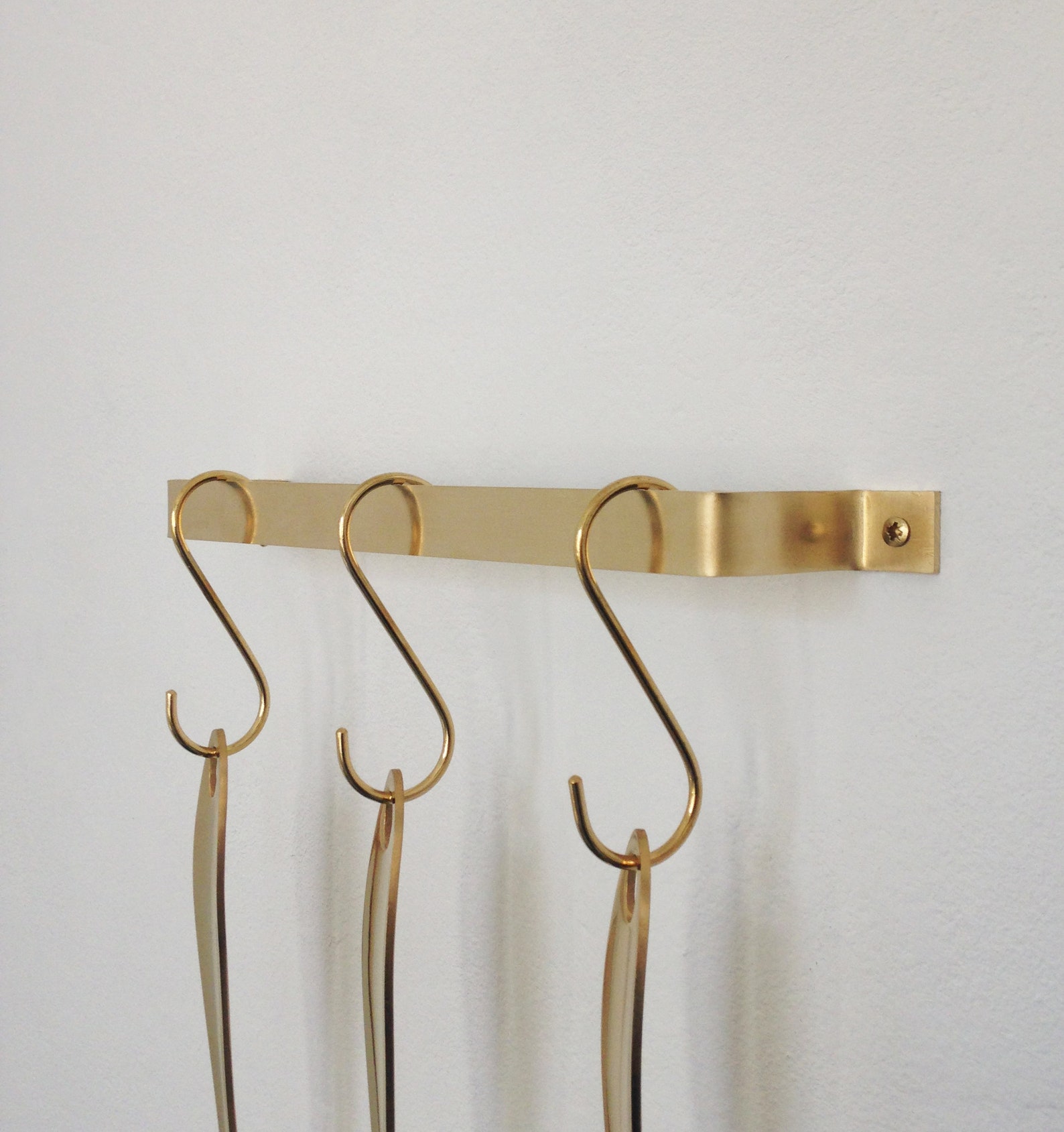 30 Inch Brass Kitchen Rail With 8 Hooks Etsy