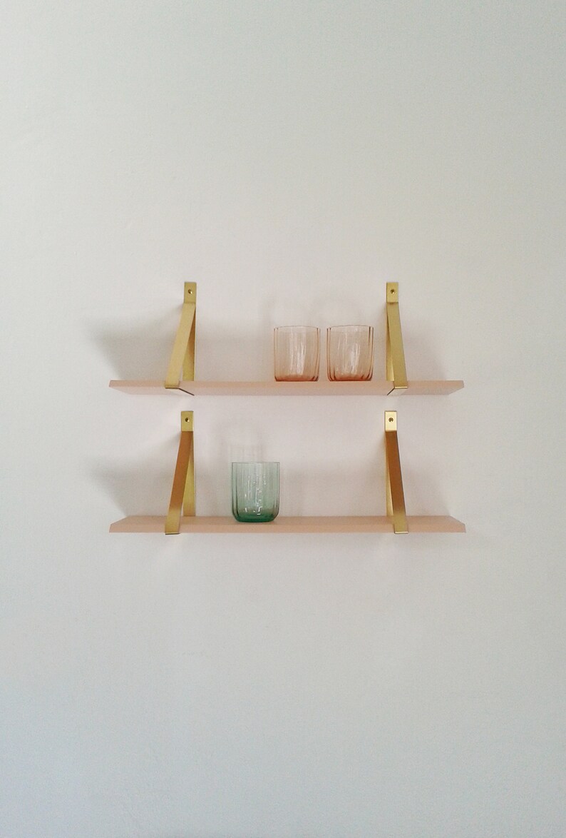 Wall Shelf With Triangle Brass Brackets Wall Shelf With Brass Etsy