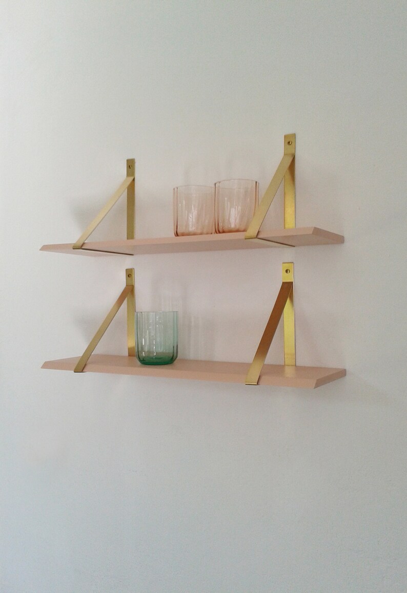 Wall Shelf With Triangle Brass Brackets Wall Shelf With Brass Etsy