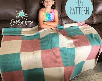 TUNISIAN CROCHET PATTERN: Elsie Throw Blanket, Tunisian Crochet, Tunisian Honeycomb, Patchwork Blanket, Crochet Throw Blanket, Afghan
