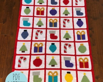 CROCHET BLANKET PATTERN: Christmas Throw Blanket, Christmas Throw, Holiday Blanket, Intarsia Crochet, Blanket Pattern, Crochet Pattern