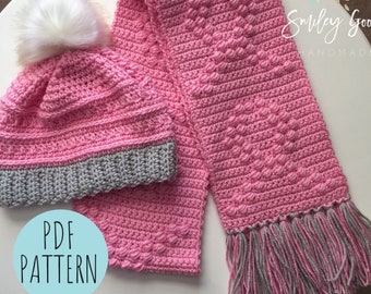 PATRÓN DE BUFANDA DE GANCHILLO: Bufanda de concientización sobre el cáncer de mama, Bufanda de cáncer de mama, Concientización sobre el cáncer de mama, Patrón fácil de gorro y bufanda de crochet