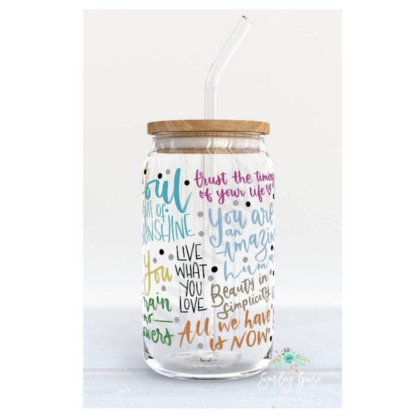 Self Motivation Glass Tumbler, Positivity Cup, Cold Coffee Tumbler, Iced Coffee Cup, Glass Beer Can, Mothers Day Gift, Teacher Gift
