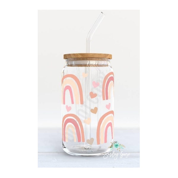 Boho Rainbow Glass Tumbler, Rainbow Tumbler, Cold Coffee Tumbler, Iced Coffee Cup, Glass Beer Can, Mothers Day Gift, Teacher Gift