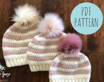 CROCHET BEANIE PATTERN: Winslow Beanie, Crochet Hat Pattern, Toddler Child & Adult Sizes, Bulky Yarn Hat Pattern, Crochet Pattern