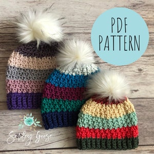 CROCHET BEANIE PATTERN: Gideon Beanie, Crochet Hat Pattern, Bulky Yarn Hat Pattern, Toddler Child & Adult Hat Sizes, Crochet Pattern