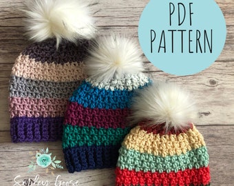 CROCHET BEANIE PATTERN: Gideon Beanie, Crochet Hat Pattern, Bulky Yarn Hat Pattern, Toddler Child & Adult Hat Sizes, Crochet Pattern