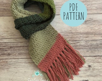 CROCHET SCARF PATTERN: Maxwell Scarf, Easy Crochet Scarf Pattern, Long Crochet Scarf with Fringe, Easy Crochet Pattern, Scarf Pattern