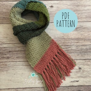 CROCHET SCARF PATTERN: Maxwell Scarf, Easy Crochet Scarf Pattern, Long Crochet Scarf with Fringe, Easy Crochet Pattern, Scarf Pattern