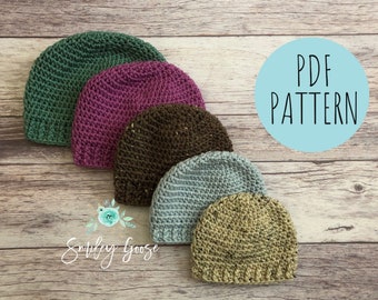 CROCHET BEANIE PATTERN: August Beanie, Crochet Hat Pattern, Easy Crochet Pattern, Infant Toddler Child & Adult Sizes, Crochet Pattern