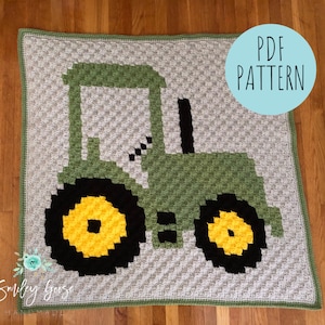 CROCHET BÉBÉ COUVERTURE Modèle : Couverture pour bébé tracteur, Modèle de tracteur C2C, Literie pour bébé de ferme, Modèle de tracteur, Modèle Graphgan C2C image 1