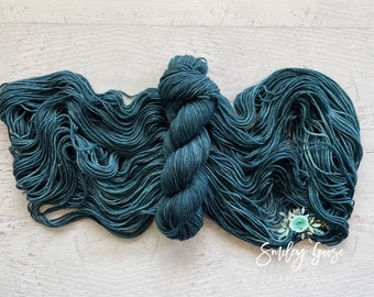 Hand Dyed Yarn, Teal Green Yarn, Colorway: Aegean, Dk #3 Weight Yarn, Semi Solid Yarn, Superwash Merino Wool, Ready to Ship