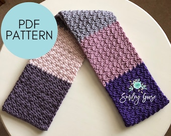 CROCHET SCARF PATTERN: Etta Color Block Scarf, Easy Crochet Scarf Pattern, Long Crochet Scarf, Easy Crochet Pattern, Scarf Pattern