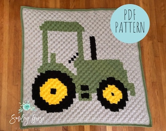 CROCHET BABY BLANKET Pattern: Tractor Baby Blanket, C2C Tractor Pattern, Farm Baby Bedding, Tractor Pattern, C2C Graphgan Pattern