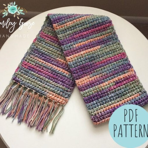 CROCHET SCARF PATTERN: Kayson Scarf, Easy Crochet Scarf Pattern, Long Crochet Scarf with Fringe, Easy Crochet Pattern, Scarf Pattern