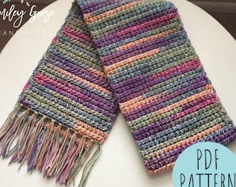 PATRÓN DE BUFANDA DE GANCHILLO: Bufanda Kayson, Patrón de bufanda de crochet fácil, Bufanda larga de crochet con flecos, Patrón de crochet fácil, Patrón de bufanda