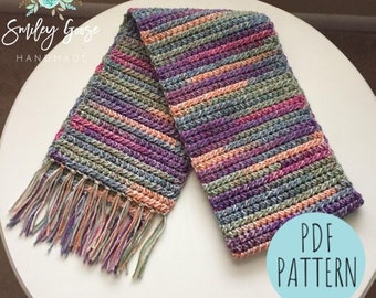 CROCHET SCARF PATTERN: Kayson Scarf, Easy Crochet Scarf Pattern, Long Crochet Scarf with Fringe, Easy Crochet Pattern, Scarf Pattern