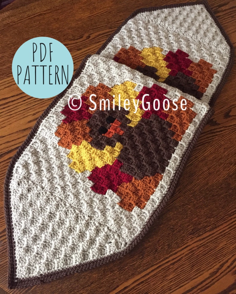 Patrón de camino de mesa a crochet: camino de mesa de Acción de Gracias, patrón de Acción de Gracias C2C, patrón de pavo a crochet, patrón de crochet C2C imagen 1