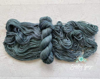 Hand Dyed Yarn, Teal Blue Green Yarn, Colorway: Slate, Dk #3 Weight Yarn, Semi Solid Yarn, Superwash Merino Wool, Ready to Ship