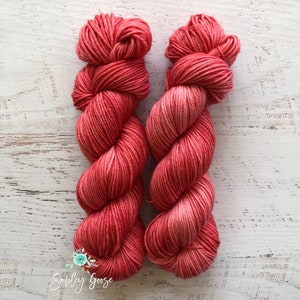 Hand Dyed Yarn, Red Orange Yarn, Colorway: Watermelon, Dk 3 Weight Yarn, Semi Solid Yarn, Superwash Merino Wool, Ready to Ship image 2