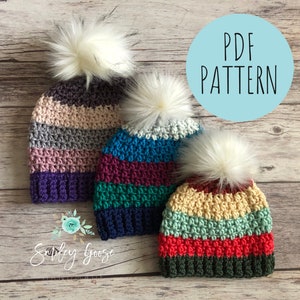 CROCHET BEANIE PATTERN: Gideon Beanie, Crochet Hat Pattern, Bulky Yarn Hat Pattern, Toddler Child & Adult Hat Sizes, Crochet Pattern