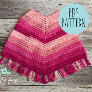 CROCHET PONCHO PATTERN: Girls Poncho Sizes 5T Small-Extra Large, Kids Poncho Pattern, Poncho with Fringe, Easy Crochet Girls Poncho Pattern