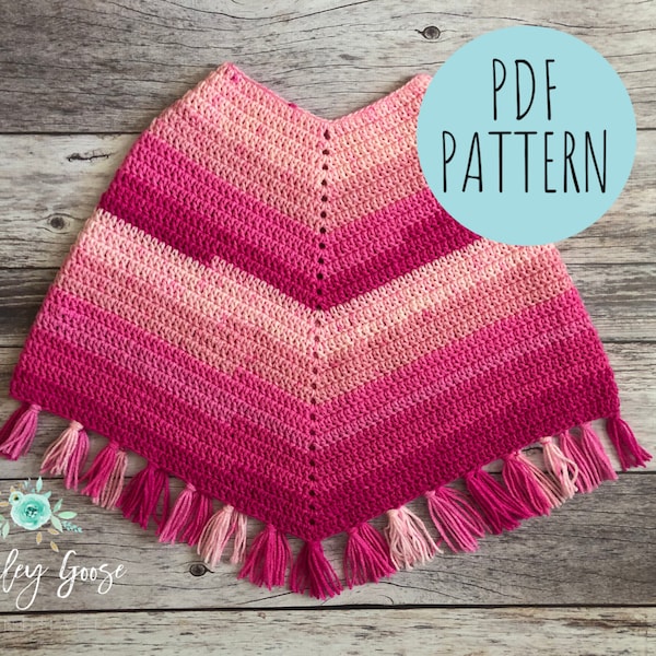 CROCHET PONCHO PATTERN: Girls Poncho Sizes 5T Small-Extra Large, Kids Poncho Pattern, Poncho with Fringe, Easy Crochet Girls Poncho Pattern