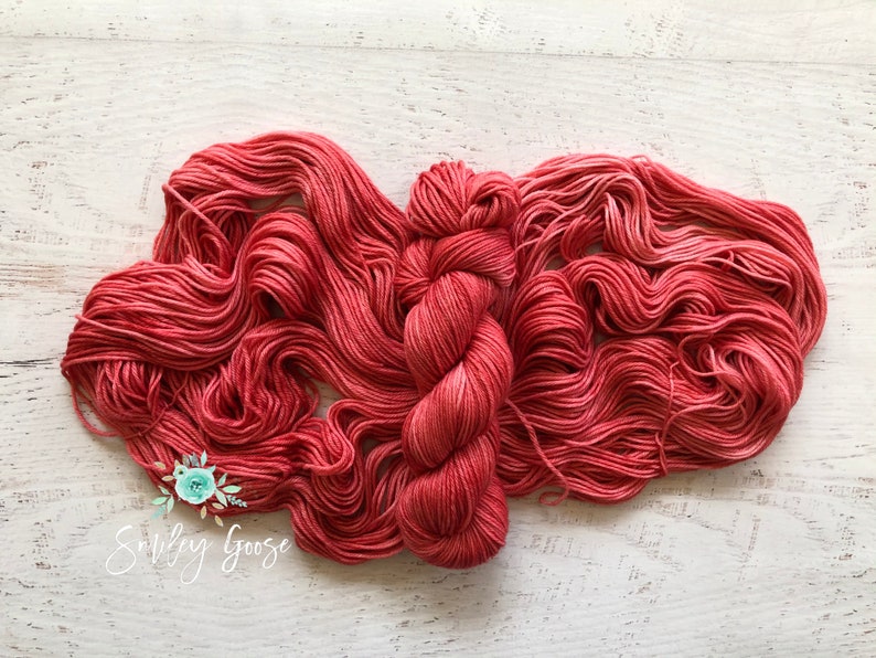 Hand Dyed Yarn, Red Orange Yarn, Colorway: Watermelon, Dk 3 Weight Yarn, Semi Solid Yarn, Superwash Merino Wool, Ready to Ship image 1