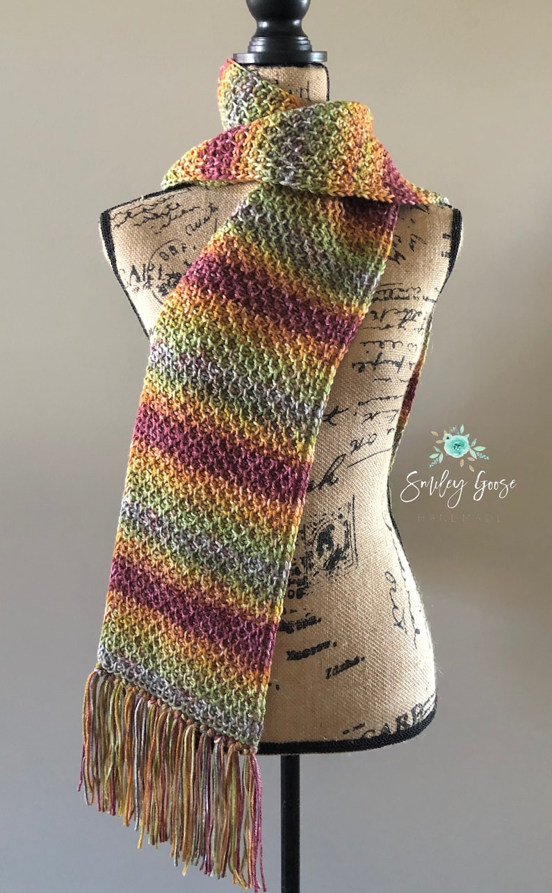 TUNISIAN CROCHET PATTERN: Ren Scarf, Tunisian Crochet, Tunisian Honeycomb Stitch, Long Scarf with Fringe, Easy Crochet Scarf Pattern image 5