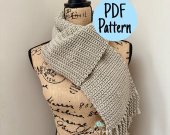 CROCHET SCARF PATTERN: Winslow Scarf, Easy Crochet Scarf Pattern, Long Crochet Scarf with Fringe, Easy Crochet Pattern, Scarf Pattern