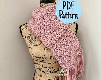 CROCHET SCARF PATTERN: Eleanor Scarf, Easy Crochet Scarf Pattern, Long Crochet Scarf with Fringe, Easy Crochet Pattern, Scarf Pattern
