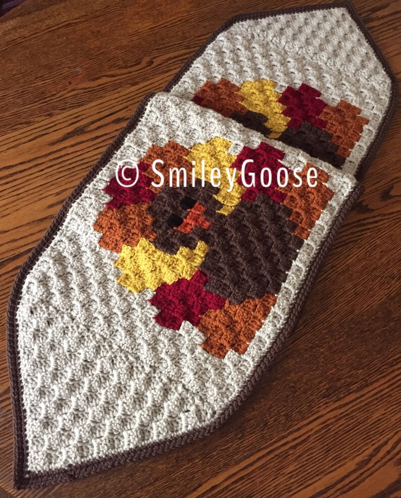 Patrón de camino de mesa a crochet: camino de mesa de Acción de Gracias, patrón de Acción de Gracias C2C, patrón de pavo a crochet, patrón de crochet C2C imagen 5