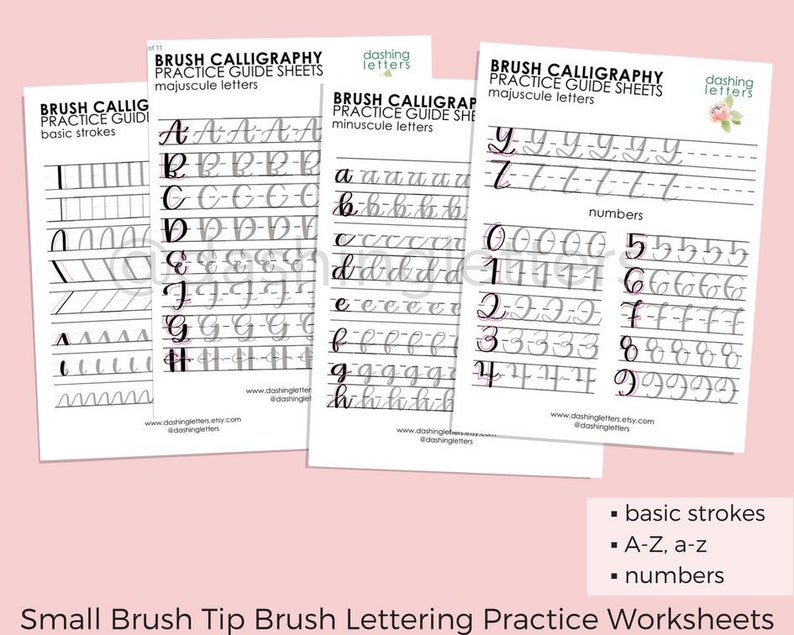 Brush Lettering Practice Sheets, Small Brush Pen Instant Download image 1