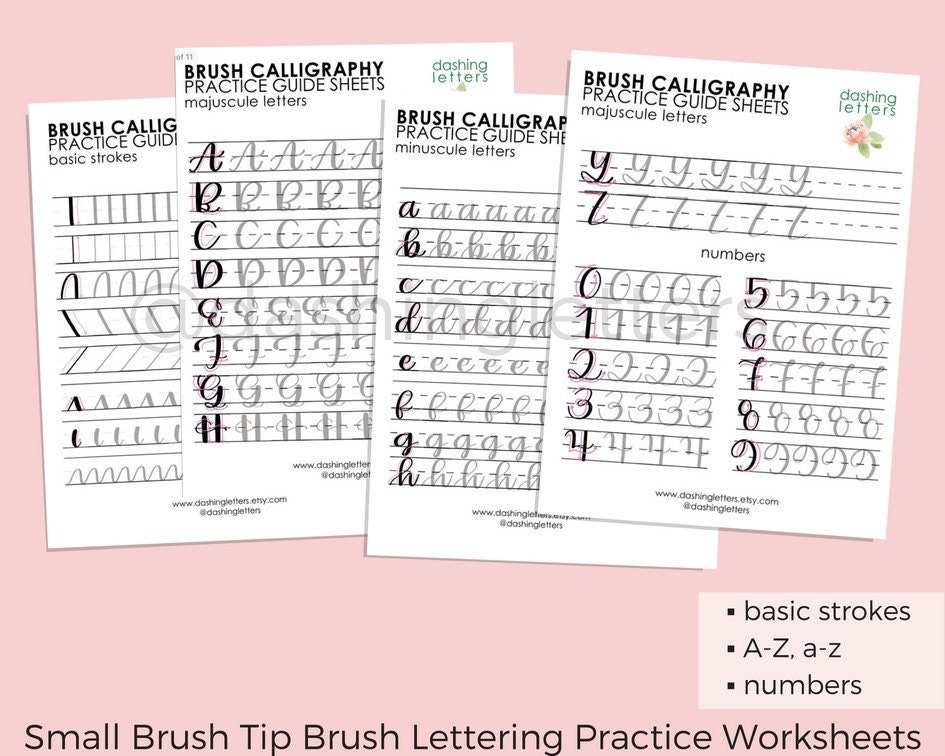 Brush Lettering Practice Sheets Small Brush Pen Instant | Etsy