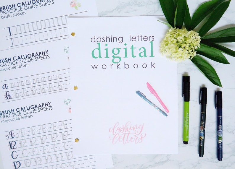 Brush Lettering Practice Sheets, Small Brush Pen Instant Download image 4