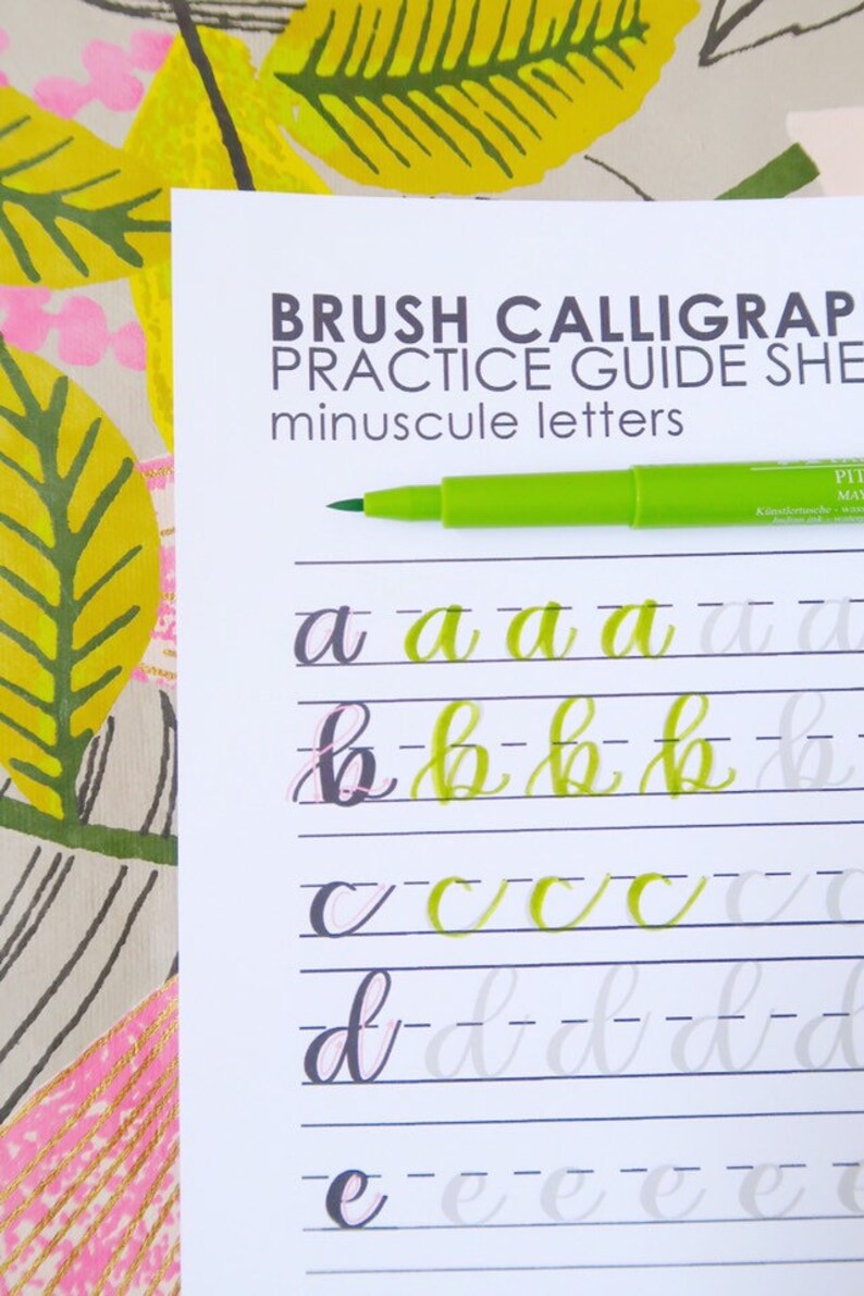 Brush Lettering Practice Sheets, Small Brush Pen Instant Download image 3