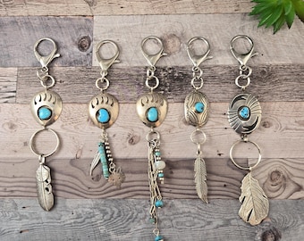 Cowgirl Chic Concho Keyring Purse Jean Charm Vintage Upcycled Turquoise Silver Gift Western Bag charm purse charm Gifts For Her