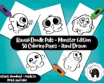 Printable Monster Coloring Pages: Kawaii Characters (PDF)