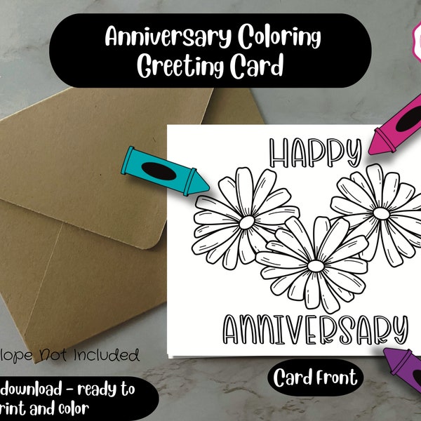 Colorable Anniversary Card | Printable Anniversary Card | Floral Anniversary Card | DIY Card Making | DIY Greeting Card | Happy Anniversary