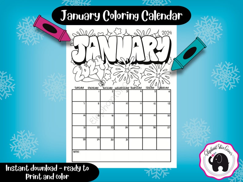 Printable January 2024 Calendar Coloring Calendar Printable Kids