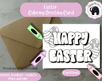 Easter Coloring Card | Printable Easter Card | DIY Card Making | DIY Greeting Card | Easter Egg Card | Cute Card
